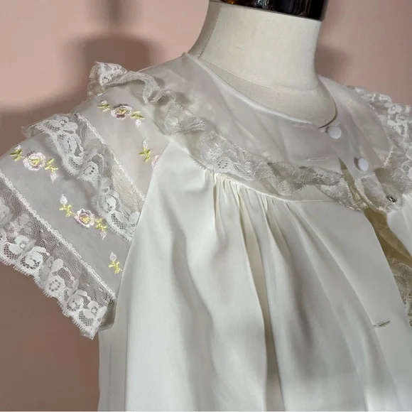 Vintage 1950 Retro Shadowline white Lace Fairycore Peignoir Short Slip Robe Set - Picture 9 of 17